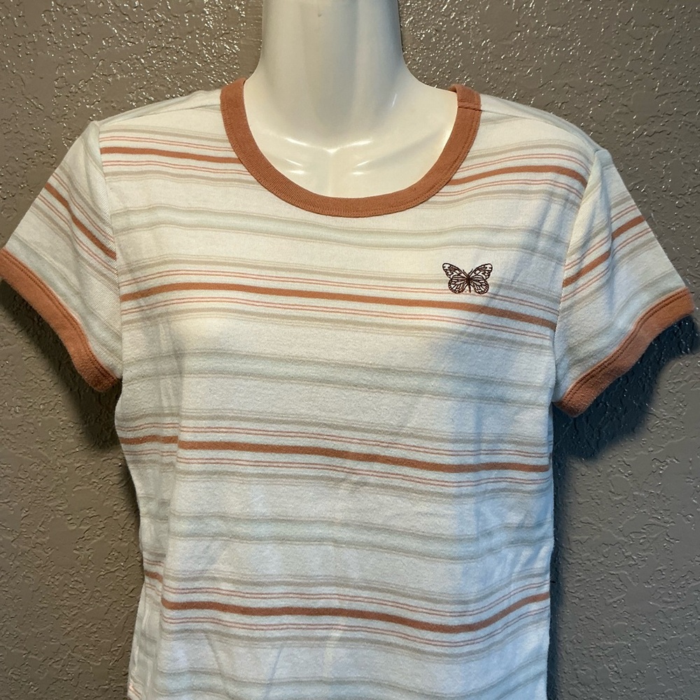Arizona Jean Company White and Tan Striped Tee